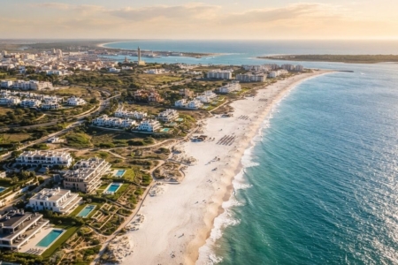 Vista aérea de la Costa de la Luz Cádiz con playas y urbanizaciones ideales para invertir en vivienda vacacional