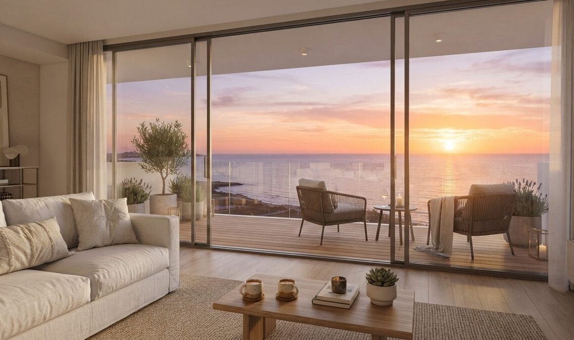 Terraza con vistas panorámicas al mar en apartamento vacacional de Rota Cádiz