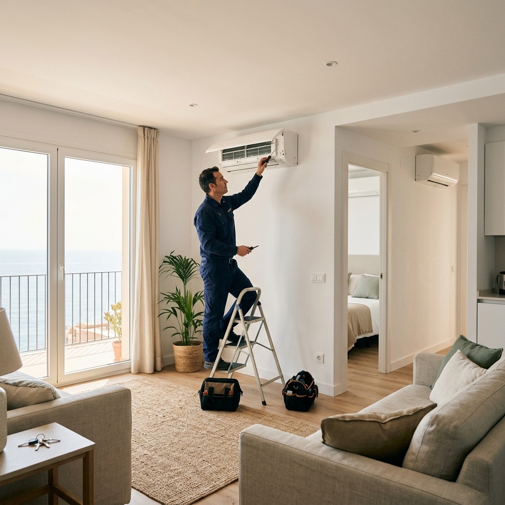 Climatización y aire acondicionado para viviendas vacacionales · Costa Ballena, Rota, Sanlúcar y Chipiona 4 Revisión de sistema multisplit en salón con vistas al mar — Vega Home