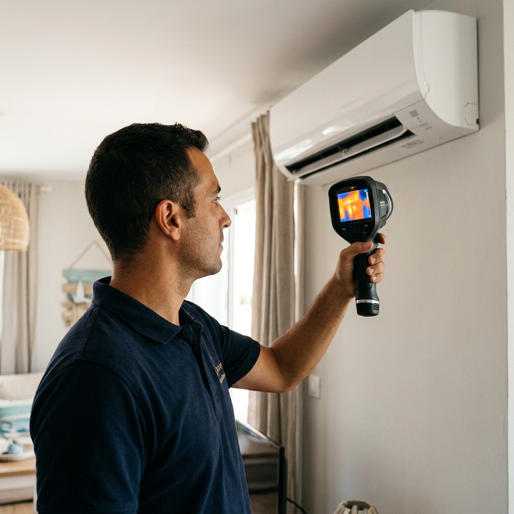 Mantenimiento preventivo para viviendas vacacionales · Costa Ballena, Rota, Sanlúcar y Chipiona 3 Inspección termográfica de split de aire acondicionado — Vega Home