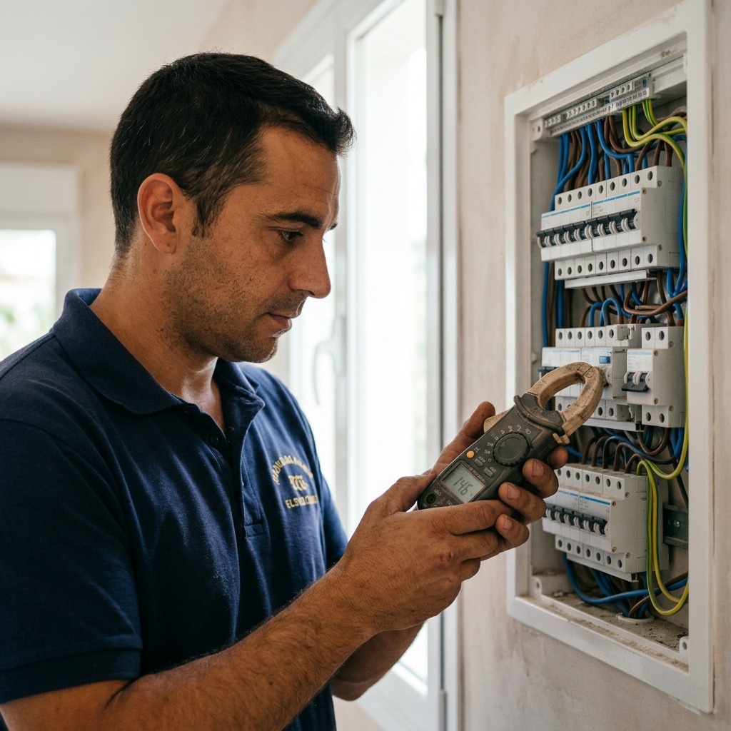 Mantenimiento preventivo para viviendas vacacionales · Costa Ballena, Rota, Sanlúcar y Chipiona 5 Mantenimiento eléctrico preventivo con pinza amperimétrica digital — Vega Home
