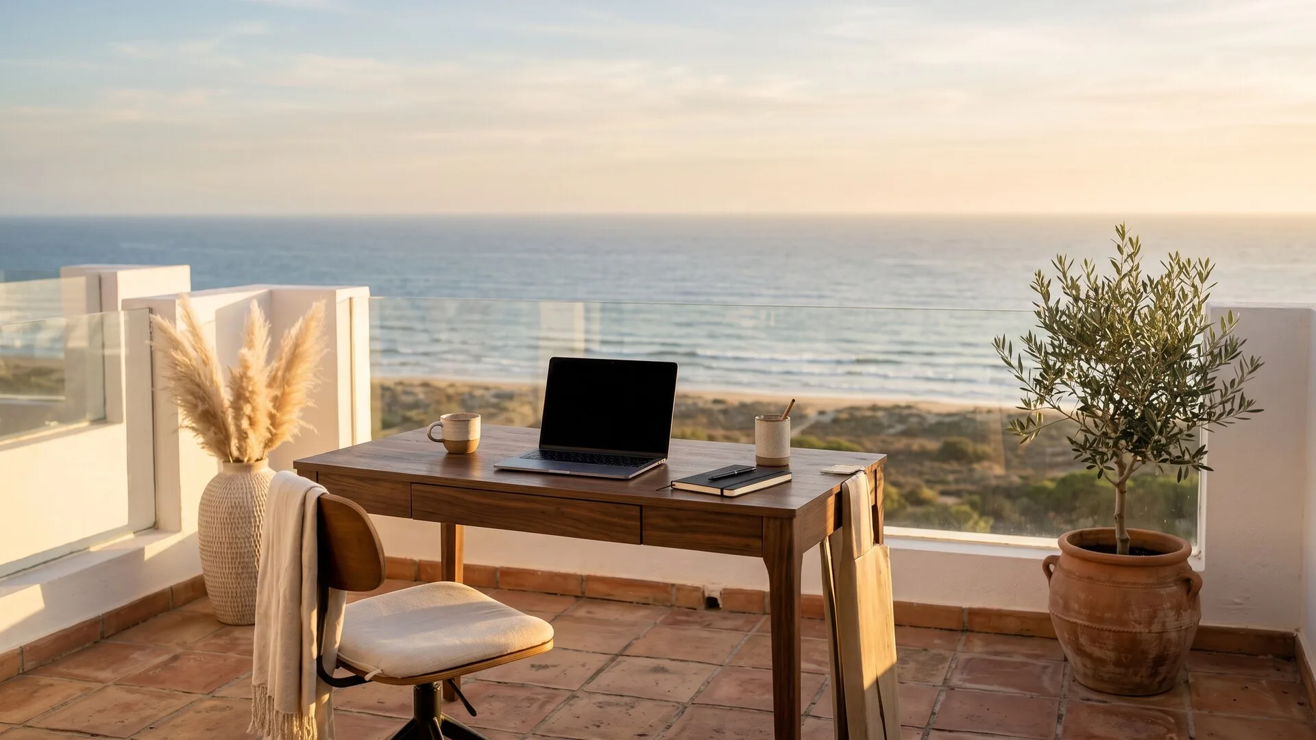 Terraza con oficina en casa para larga estancia teletrabajo en Sanlúcar de Barrameda · Vega Home